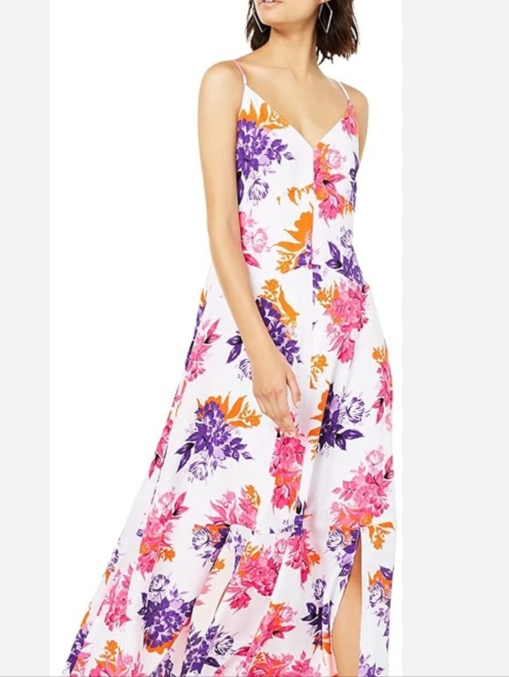 Bar III White Maxi Dress with Pink, Purple & Orange Floral Print